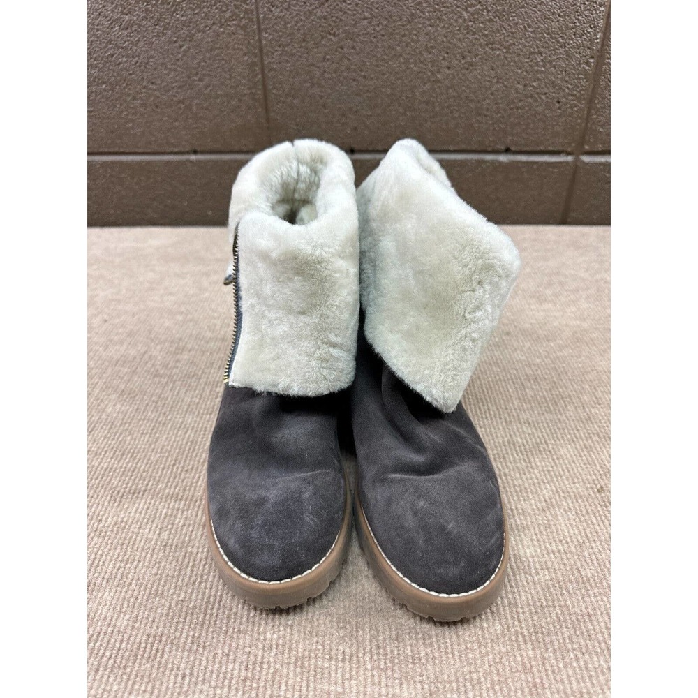 Womens Fashion Winter Warm Mid Calf Boots Size 39 Black Suede White Fur Full Zip